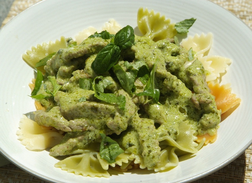 Beef and basil pesto cream pasta