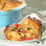 Cashew nut, fig, pomegranate bread pudding