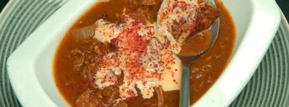 Slow braised beef goulash, lentil and smoked paprika soup