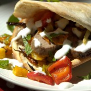 Grilled Lamb and Roast Veg Pitas