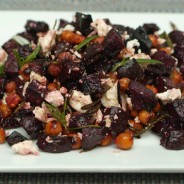 Roast beetroot and chickpea bake with rosemary and feta