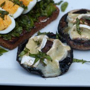 Grilled black mushrooms topped with Camembert.
