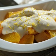 Spiced winter fruit with vanilla and lemon zest creamed cheese