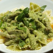 Beef and basil pesto cream pasta
