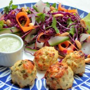 Thai chicken meat ball salad with zesty coriander satay dressing
